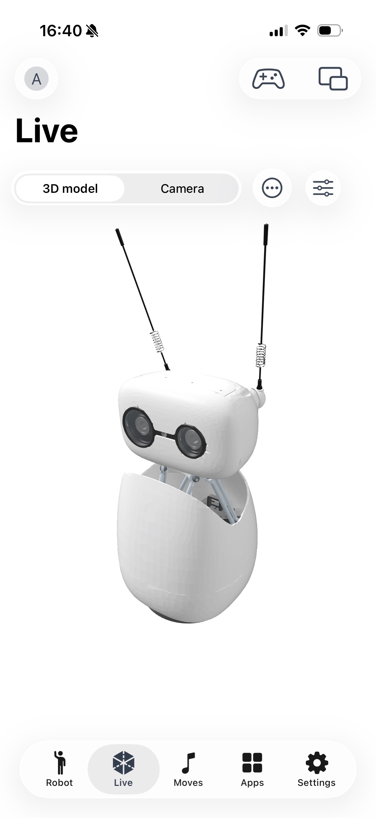 Live tab: RealityKit model mirroring the robot from its own URDF
