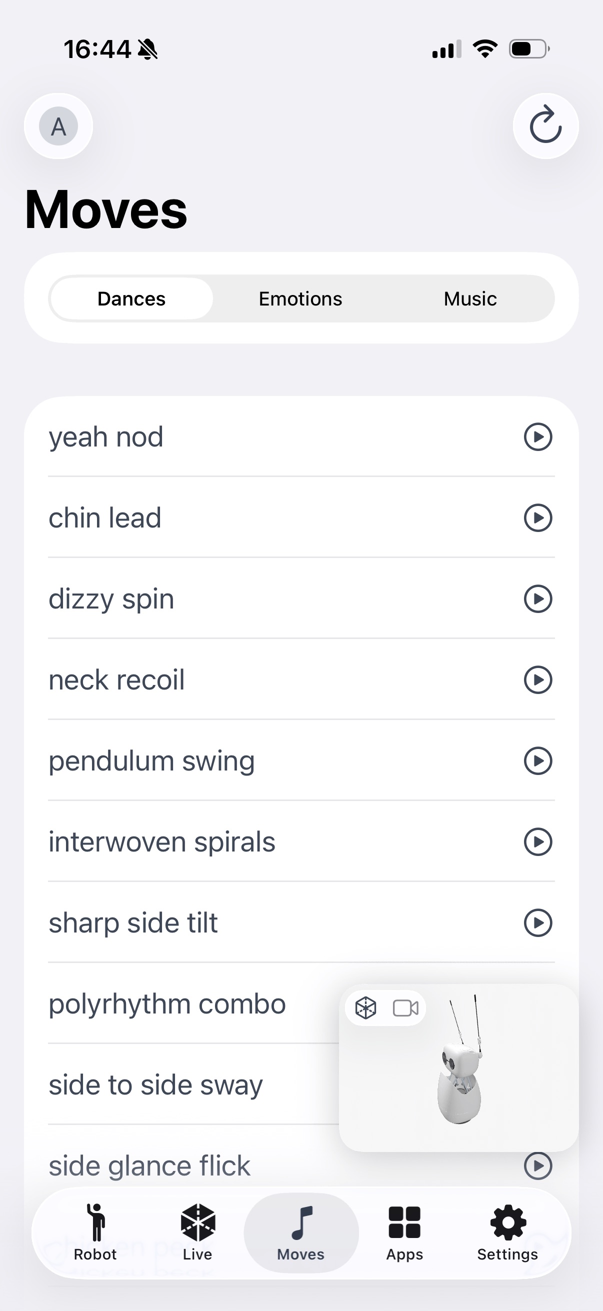 Moves tab with the floating 3D viewport